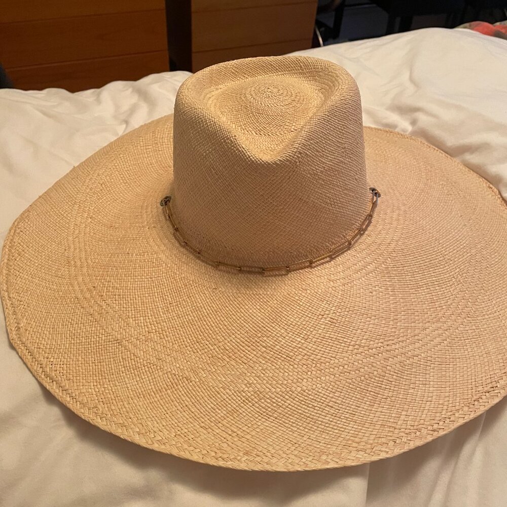 Van Palma Livy XL Straw Fedora With Link Chain